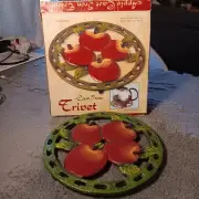 Vintage Cast Iron Round Apple Trivet Hand Painted Cut Outs Rustic Fruit Giftco