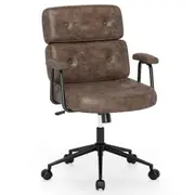 Giantex Office Chair Height Adjustable Swivel Chair PU Leather Home Office Chair Brown
