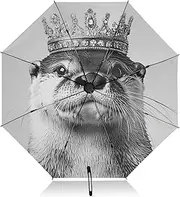 [PDZRMY] Crown Otter Head UV Protection Travel Umbrella Compact for Rain and Sun - Auto Open and Close UPF 50+ Windproof Portable 46” Sun Umbrella for Women and Men