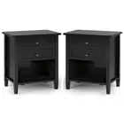 Home Square 2-Piece Wood 24" Transitional Bedside Nightstand Table Set in Black