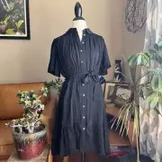 NEW Whistles Black Dress Smocked Ruffled Tiered Whimsy Goth Fairy Academia Sz 10
