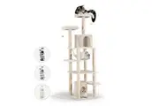 Petzly Cat Tree Tower Scratching Post Scratcher Condo 180cm Beige/Dark Grey/Grey
