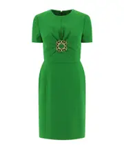 Elie Saab Cady Gathered Crewneck Dress 36,38 Green