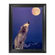 Wolf Howling at the Moon Country Art Wood Framed Textured Picture Print