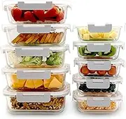 20pc Glass Food Storage Containers with Lids 10 Packs Glass Meal Prep Containers with Lids Airtight Glass Food Storage BPA Free & Leak Proof Freezer Safe Lunch Box Meal 1050ml & 370ml
