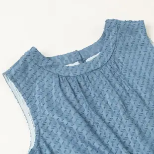 【ILEY 伊蕾】浪漫飄逸緹織圖樣雪紡無袖長洋裝(藍色；M-XL；1232017526)
