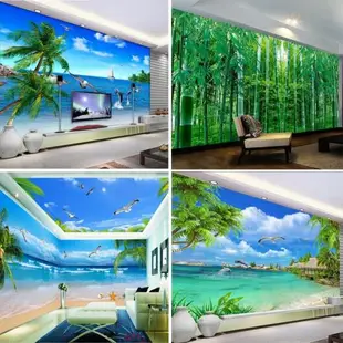 樹林風景8d壁畫藍天白云海景電視背景墻壁紙海灘森林酒店沙發墻布