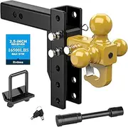 Adjustable Trailer Hitch Ball Mount with Hook, Tri-Ball (1-7/8" x 2" x 2-5/16") Drop Hitch,6 Inch Drop Hitch, Fits 2.5-Inch Receiver,Anti-Theft Pins Locks,Tow Hitch for Heavy Duty Truck