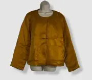 $328 Eileen Fisher Women's Gold Sandwashed Snap-Front Silk-Padded Jacket Size L
