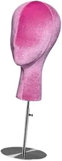 Perfeclan Wig Stand Mannequin Head Metal Base Versatile Home Decor Wig Holder Glasses Headband Display for Personal Use Barbershop Home, Rose Red Silver Base