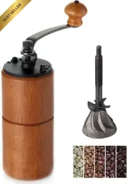 Brown Wood Manual Coffee Grinder Cast Iron Burr Portable