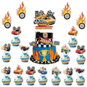29pcs Race Car Theme Cake & Cupcake Toppers Decorating Pack - Kids Birthday Cake Decorations