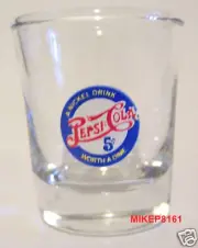 PEPSI COLA OLD 5 CENT LOGO ON A CLEAR SHOT GLASS