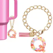 Letter Charm for Stanley Tumbler Cup Initial Q Charm Accessories Keychain Pink