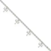 Sterling Silver Polished Dragonfly 9In Plus 1In Ext. Anklet