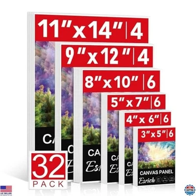 32 Pack Canvas Boards for Painting - Blank Cotton Panels for Acrylic & Oil
