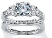 ROUND CZ ACCENTS BRIDAL 2 RING SET BAND PLATINUM STERLING SILVER 5 6 7 8 9 10