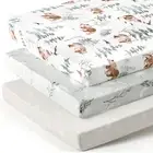 Stretchy Ultra Soft Jersey Knit Fitted Pack N Play Sheets 3 Pack, Portable/Mini