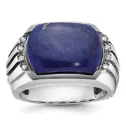 14k White Gold Men's w/Black Rhodium Lapis Diamond Complete Ring