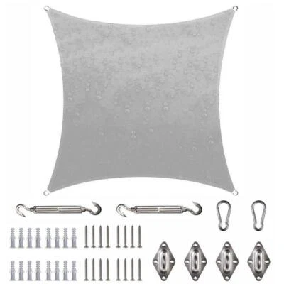COLOURTREE Waterproof Sun Shade Sail 9' Square Hardware Installation Patio Grey