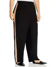 Eileen Fisher High Waist Side Stripe Silk Crepe Pants Black 18W NWT $318