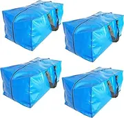 Heavy Duty Oversized Storage Bag, 4 Pcs Blue Totes Moving Storage Bags with Zippers, for Travelling Camping Dorm College Moving Supplies Boxes, Clothes Storage Bins Compatible with Ikea Frakta Cart