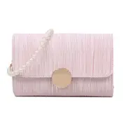 Fashion Women Pleated Shoulder Handbag Pearl Chain Casual Small Flap Crossbody Messenger Bag