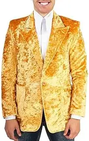 [LDNINE] Men's Vintage 70s Velvet Suit Slim Fit Blazer Jacket for Weddings,Parties,and Formal Events Tuxedo, Gold, Large