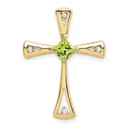 10K Yellow Gold Peridot and Real Diamond Cross Pendant