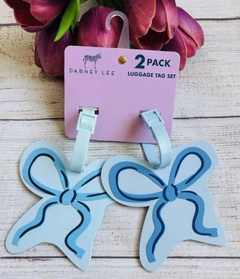 Dabney Lee Light Blue Tie Bow Travel Luggage Suitcase Tag Set of 2 NWT