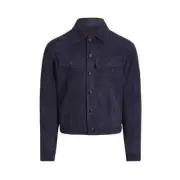 Blue Suede Leather Jacket Button Closer Men's Classic Style Jacket Lambskin Coat