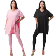 Two-Piece Legging Lounge Set Oversize V-Neck Top and Pant Set Causal Set