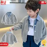 Children Denim Jacket for Boys Spring Autumn Coat with Patchwork & Collar Coat