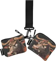 [XYMZR] Mini Zip Around Wristlet keychain Wallet Bull Head Big Black for Women Personalized Pattern Detachable Dual Pouch Wristlet Portable Wallet Phone Coin Purse, Multi-colored, One Size