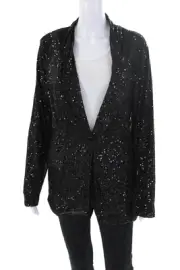Flora Ashley Womens Sequined Single Button Blazer Jacket Black Size Extra Large