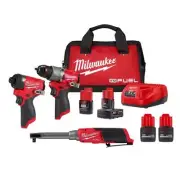 Milwaukee Hammer Drill/Impact Driver 12V Cordless Extended Reach Ratchet (2Tool)