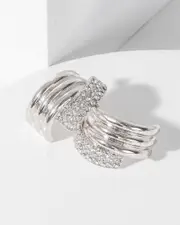 Silver Pave Cross Over Stud Earrings