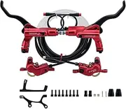 E-Bike Hydraulic Disc Brake Set, 4 Pistons, Including Brake Lever, Caliper and 2300 Mm Hose, for Left Brake Disc(Red,for 203mm)