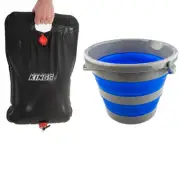 Adventure Kings Collapsible 10L Bucket Compact + 20L Camping Solar Shower Bag