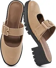 [Alicegana] Mules for Women Chunky Heels: Comfortable Platform Slip On Shoes Dress Slides Loafers Backless Mules