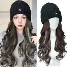 Hairpiece Ski Knitted Cap Wig Highlights Long Water Wavy Hair Women