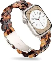 [Calina] Light Resin Band Compatible with Apple Watch Band 42mm(Series 10) 41mm 40mm 38mm Series SE 10 9 8 7 6 5 4 3, Fashion Waterproof iWatch Band, Stainless Steel Buckle for Apple Watch Strap-Tortoiseshell