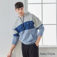 在飛比找Yahoo奇摩購物中心優惠-Nautica 男裝 拼接口袋刷毛長袖連帽T恤-藍