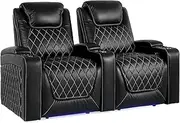 Valencia Oslo Home Theater Seating | Premium Top Grain Italian 11000 Nappa Leather, Power Recliner, Power Lumbar Support, Power Headrest, LED Lighting (Row of 2, Black)