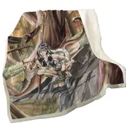 Paths of Autumn Woman Warrior and Puma Throw Blanket