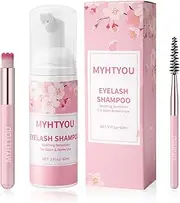 Eyelash Extension Cleanser, Upgraded Eyelash Extension Shampoo 60ML+Mascara Wand+Brush Eyelash Foam Cleanser For Extensions and Natural Lashes,Paraben & Sulphate Free, Salon and Home Use