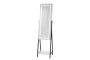 LUXSUITE LED Mirror Cabinet Jewellery Storage Shelf Organiser Lockable Floor Free Standing Armoire for Makeup Cosmetic Earring Necklace Ring 160cm