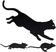 Cat Garden Decor - Black Cat Yard Art Statue | 6.89x5.75 Inches Cat Yard Decor, 3X Garden Signs, Chasing Mice Design Outdoor Art for Courtyard Patio Path, Metal Animal Lawn Decorations