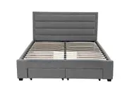 Queen Greta Fabric Bed Frame Base with Storage Drawer-Light Grey