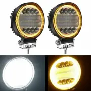Pair 4''Inch Dual Round LED Work Light Spot Flood Driving Fog Amber Lamp Offroad